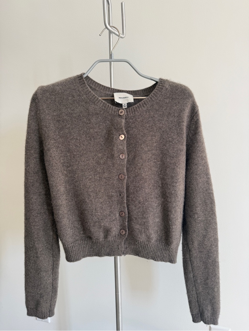 Reformation 100% Cashmere Clara Crew Cardigan Sweater - brown